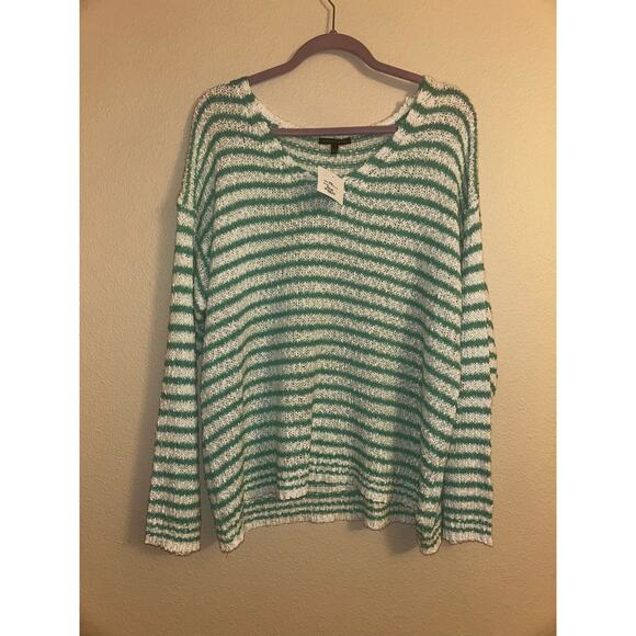 Staccato  Nautical Preppy Academia Green & White  Striped  Lite Summer  Sweater - Picture 2 of 7